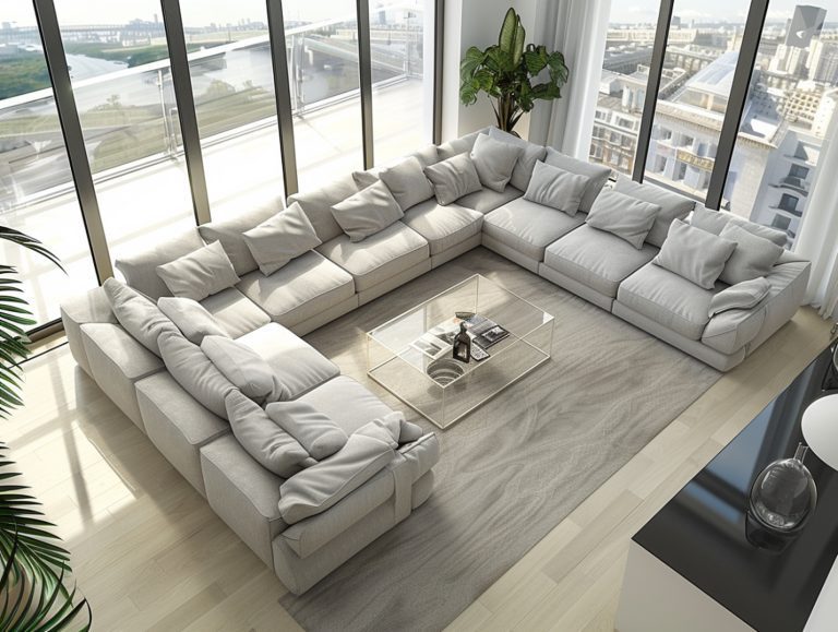 Duży jasny narożnik modułowy w nowoczesnym salonie