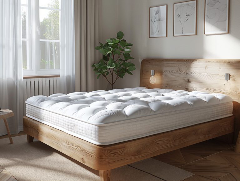 Dębowe łóżko z materacem w minimalistycznej sypialni z roślinami