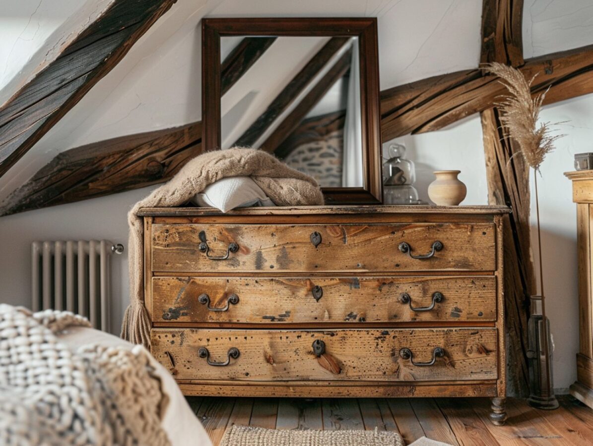 Drewniana komoda z litego drewna w rustykalnym stylu
