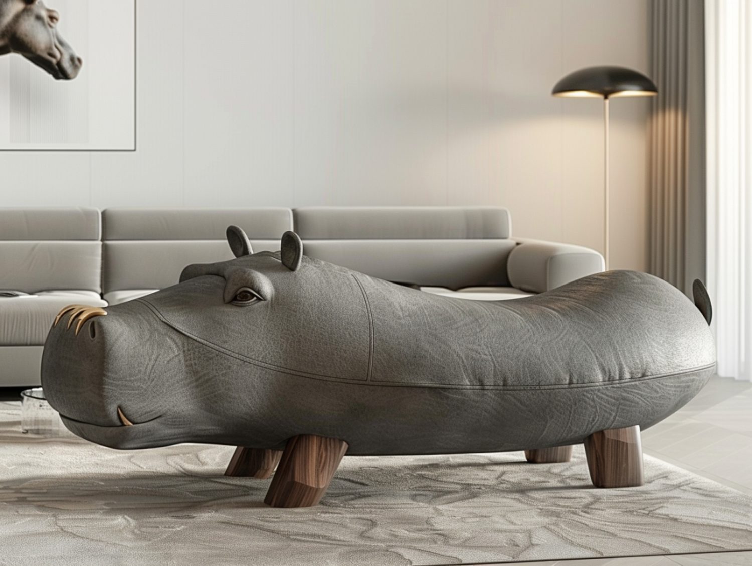 Dziecięce łóżko w kształcie rekina w szarej sypialni