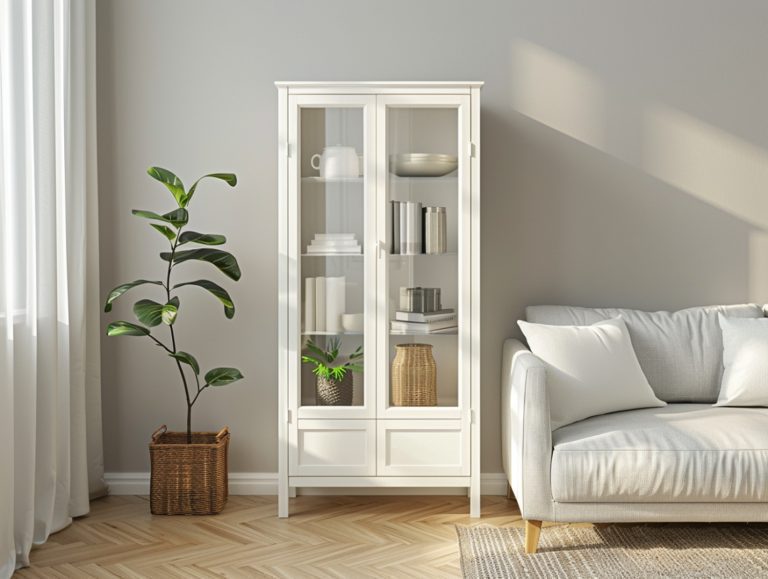 Przeszklona biała witryna z litego drewna w klasycznym salonie