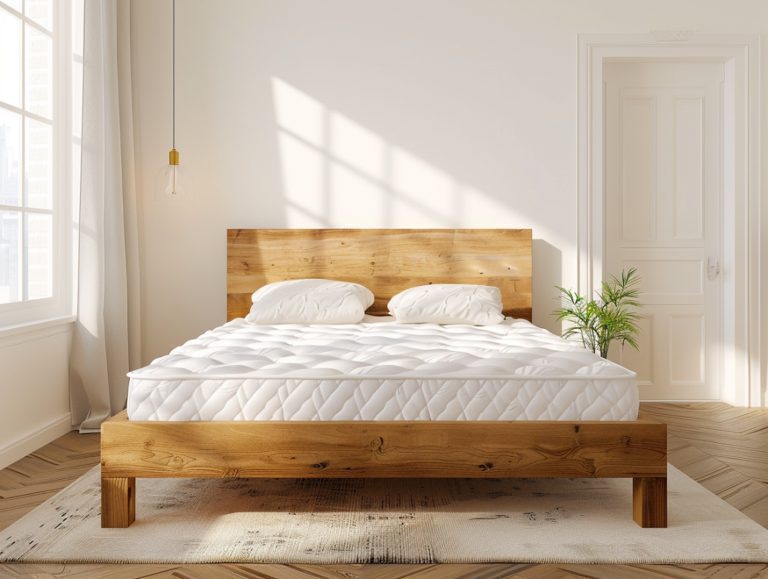 Dębowe łóżko w jasnej sypialni z białą pościelą w stylu skandynawskim