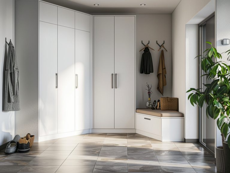 Zabudowa garderobiana z siedziskiem i wieszakami w stylu skandynawskim