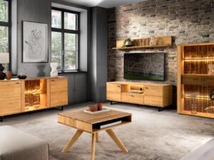 miniaturka Niska Drewniana Komoda z Lamelami Prego