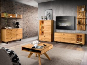 miniaturka Niska Drewniana Komoda z Lamelami Prego