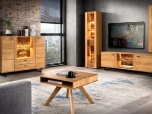 miniaturka Niska Drewniana Komoda z Lamelami Prego