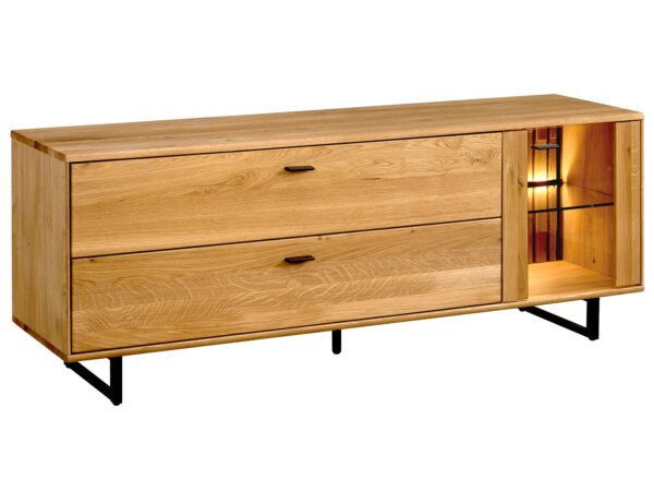 Komoda z dwoma szufladami i przeszklonym bokiem – nowoczesny design