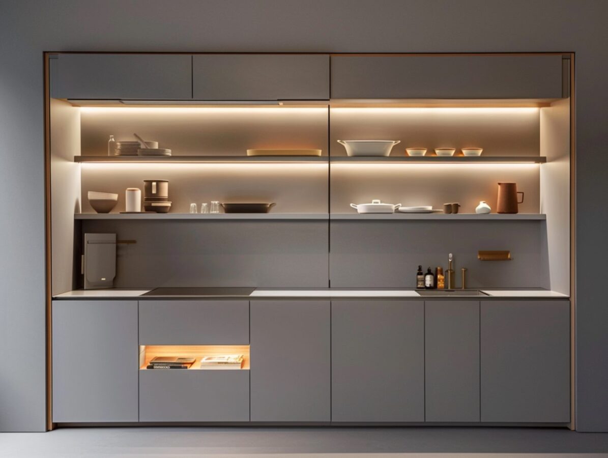 Nowoczesna kuchnia z frontami bezuchwytowymi i podświetleniem LED