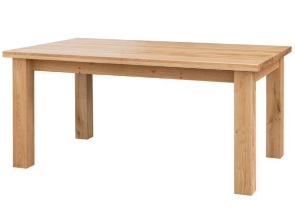 Stół dębowy na białym tle, prosty model z grubym blatem