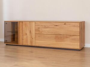 miniaturka Dębowa Komoda TV z Przeszkleniem Zenovia