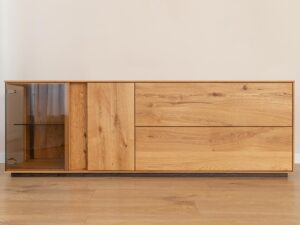 miniaturka Dębowa Komoda TV z Przeszkleniem Zenovia