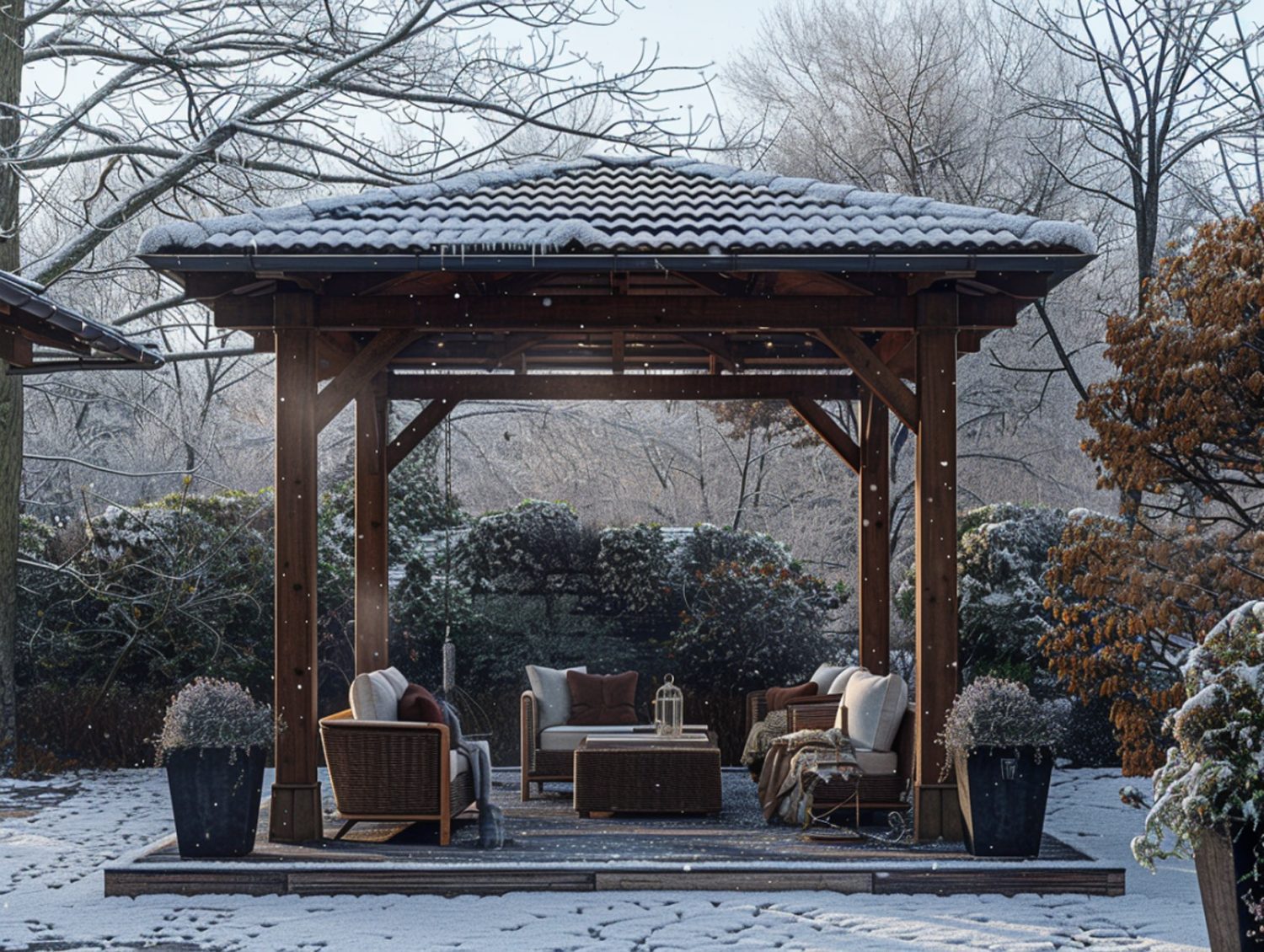 Zadaszony zestaw ogrodowy z technorattanu w rustykalnym stylu