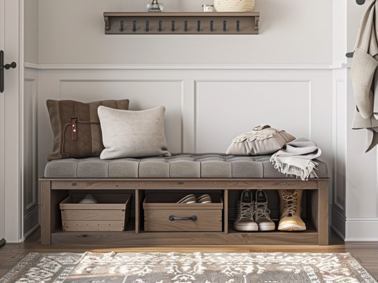 Drewniana ławka do przedpokoju z siedziskiem i koszami do przechowywania