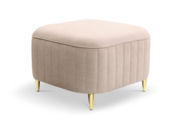 Pufa tapicerowana beżowa z ozdobnym przeszyciem, styl glamour