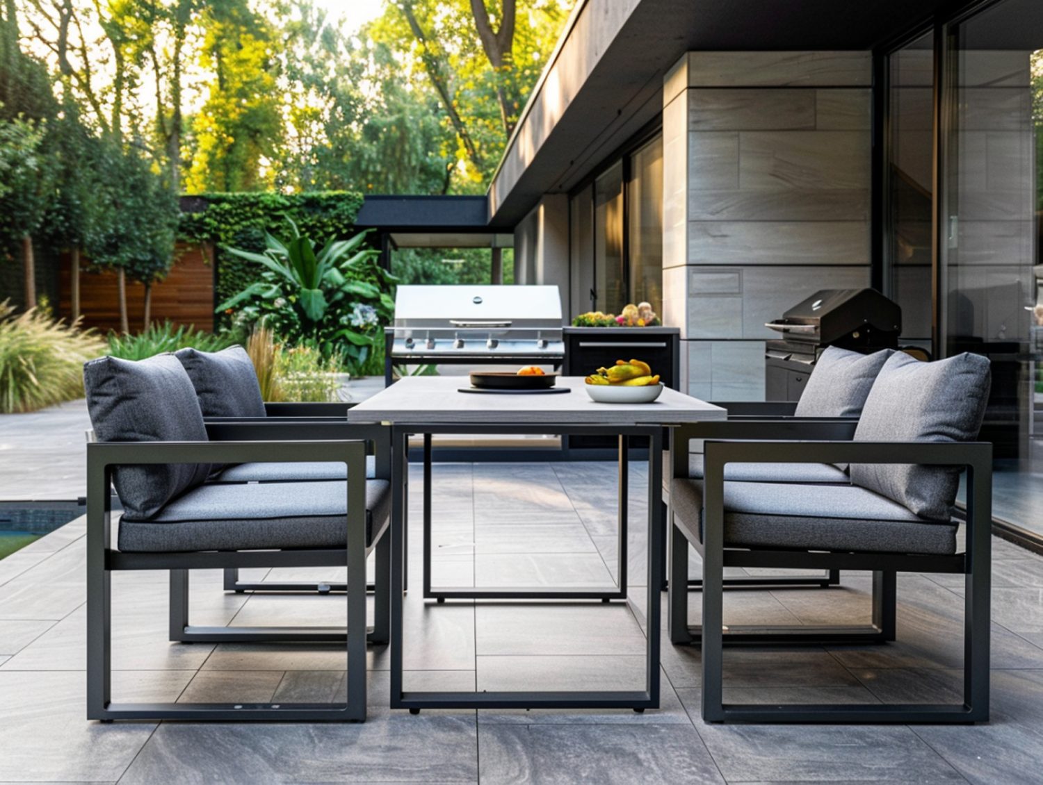 Zestaw tarasowy z narożnikiem i grillem w stylu nowoczesnym