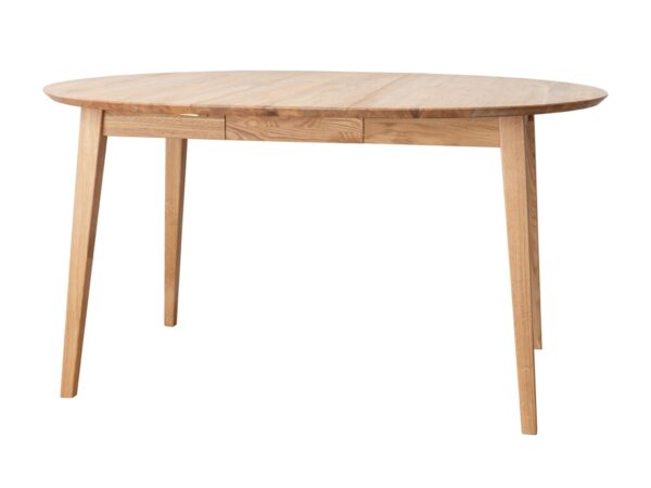 Stół okrągły z jasnego drewna dębowego – widok z boku