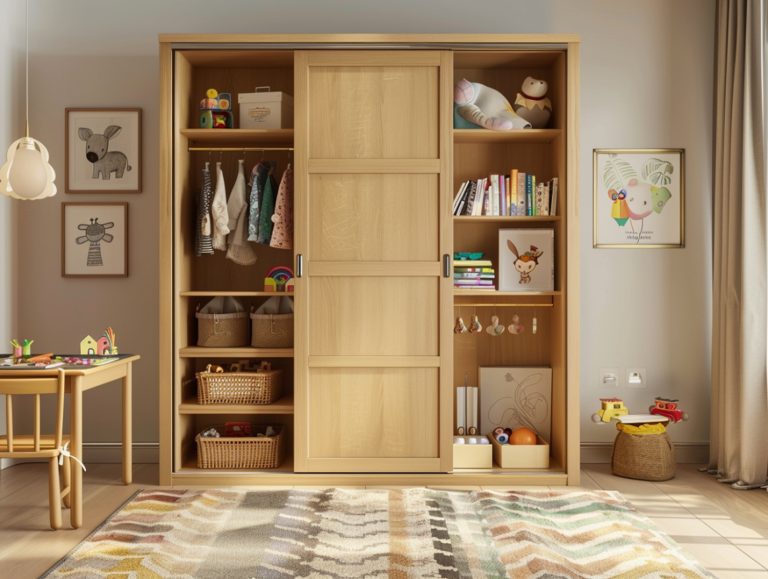 Regał z jasnego drewna z otwartymi półkami w dziecięcym pokoju