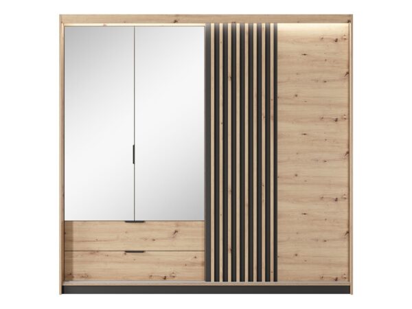 Szafa z lustrem i lamelą – fronty z płyty w dekorze dębowym