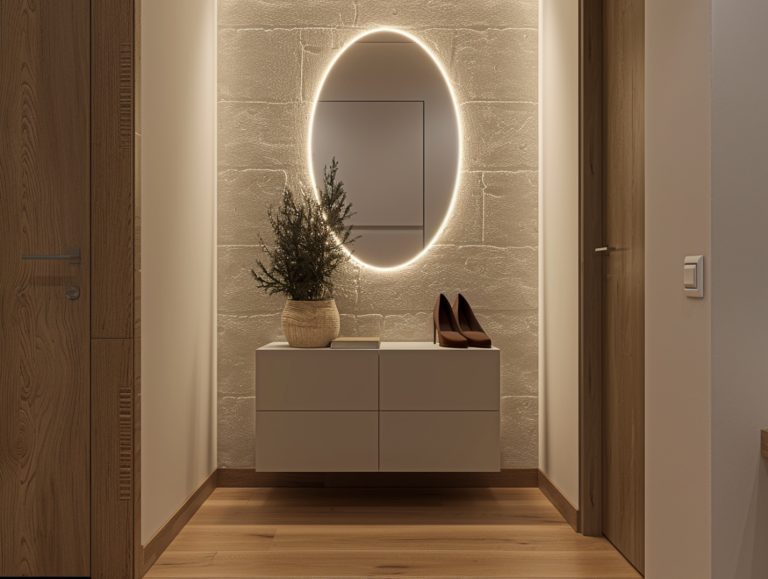Owalne lustro i konsola z podświetleniem LED w przedpokoju glamour