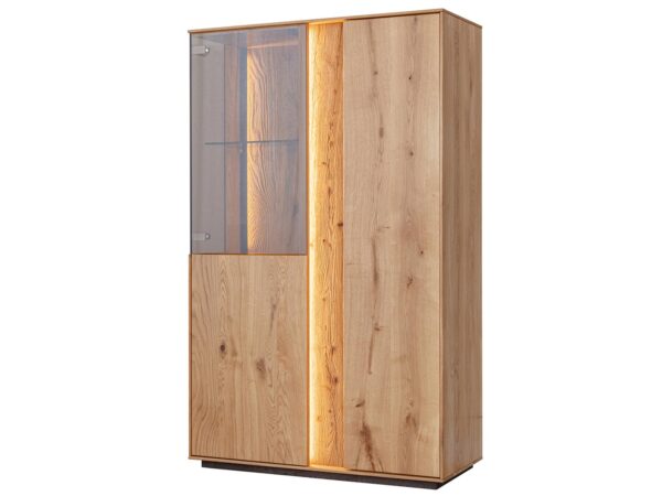 Witryna dębowa z przeszklonymi drzwiami – widok z przodu