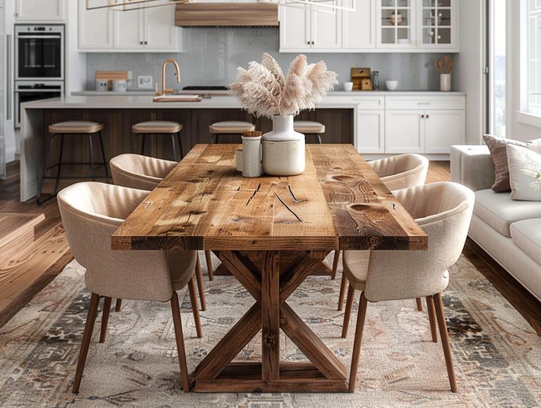 Stół jadalniany z litego drewna i tapicerowanymi krzesłami w stylu farmhouse