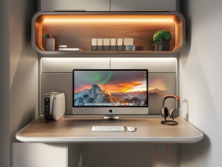 Nowoczesne biurko komputerowe z podświetleniem LED w pokoju do pracy