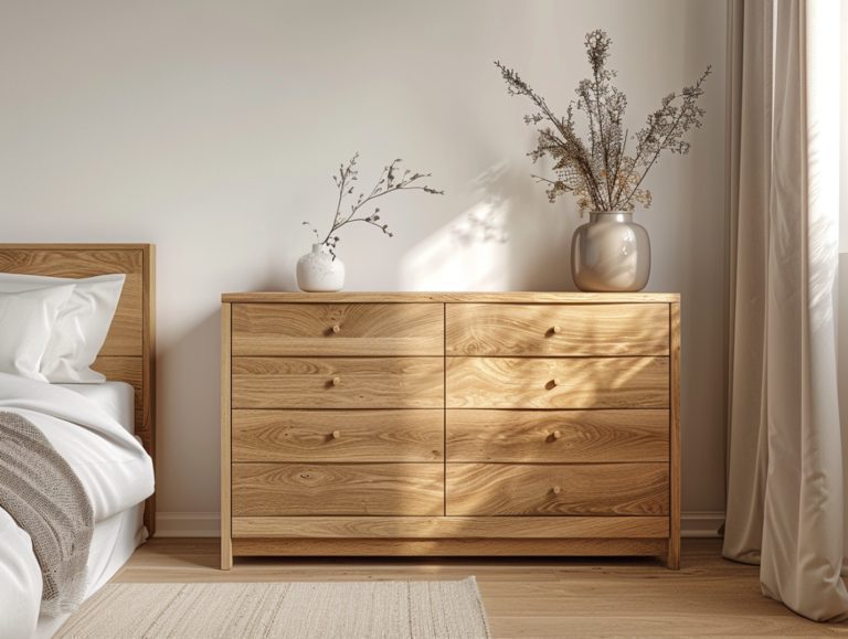 Komoda z litego drewna z szufladami w sypialni skandynawskiej