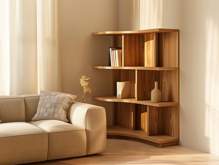 Regał z litego drewna z otwartymi półkami w salonie nowoczesnym