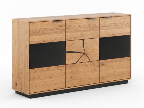 Komoda z litego dębu z czarnymi panelami, styl industrialny