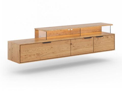 Komoda RTV wisząca z podświetleniem LED, drewno dębowe