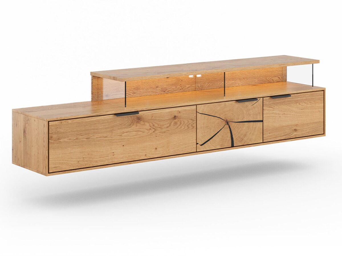 Modernistyczna Szafka RTV z Plastrem Drewna Valora