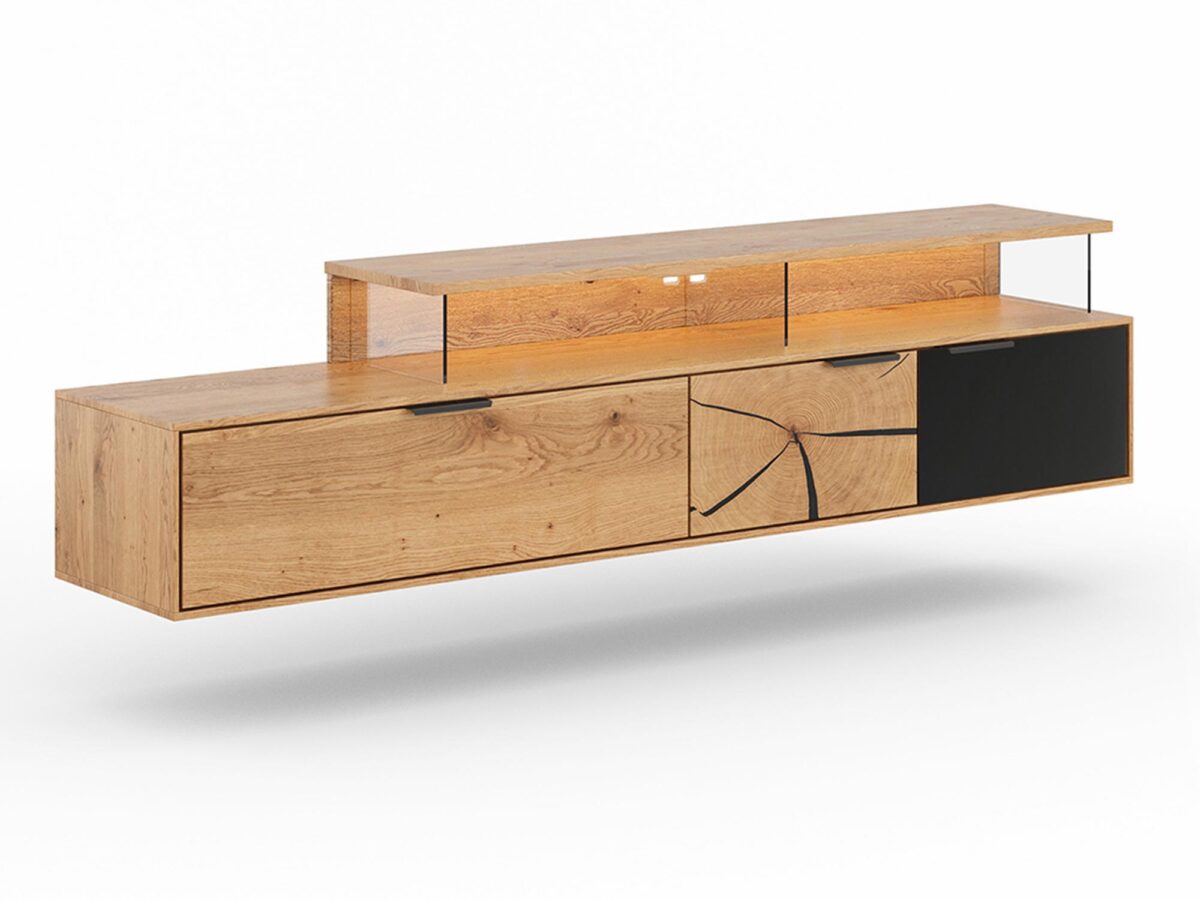 Nowoczesna Dębowa Szafka RTV Wisząca Valora