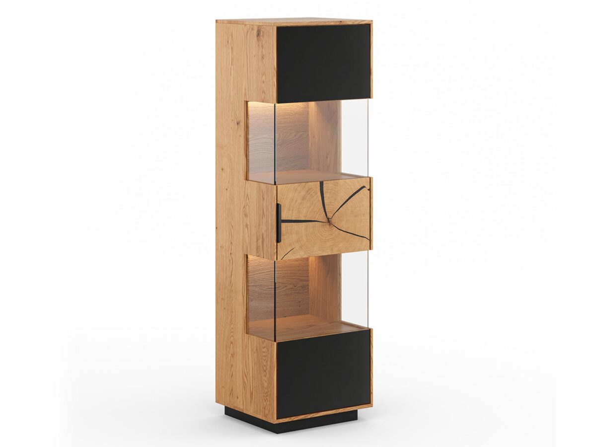 Stojąca Dębowa Witryna Valora Czarne Elementy