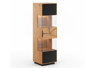 Stojąca Dębowa Witryna Valora Czarne Elementy