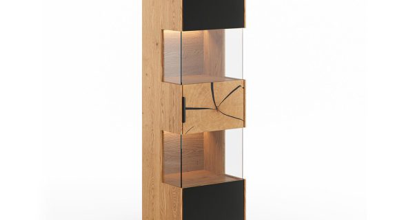 Stojąca Dębowa Witryna Valora Czarne Elementy