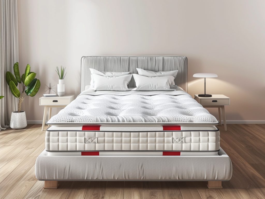 Materac kieszeniowy na drewnianym łóżku w minimalistycznej sypialni