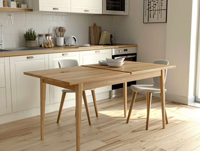 Drewniany stół z krzesłami w kuchni w stylu skandynawskim