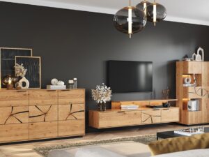 miniaturka Modernistyczna Szafka RTV z Plastrem Drewna Valora