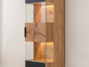 miniaturka Stojąca Dębowa Witryna Valora Czarne Elementy