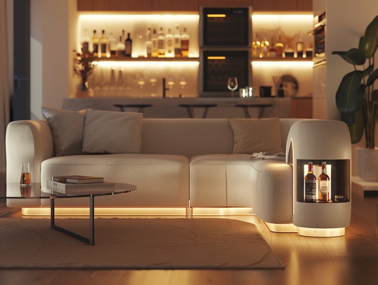 Sofa z podświetleniem LED i stolikiem kawowym w nowoczesnym salonie