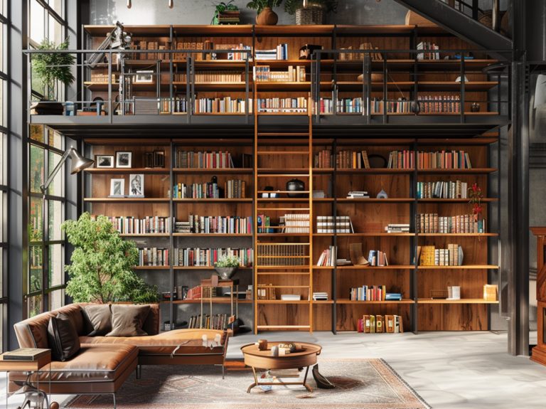 Drewniane regały z książkami w domowej bibliotece w stylu klasycznym