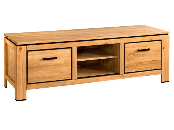 Komoda RTV z drewna dębowego z szufladami i wnęką na sprzęt elektroniczny