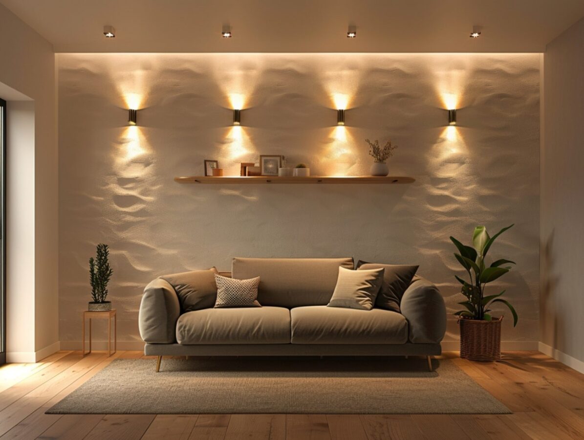 Nowoczesna sofa w stylu skandynawskim z oświetleniem ściennym LED