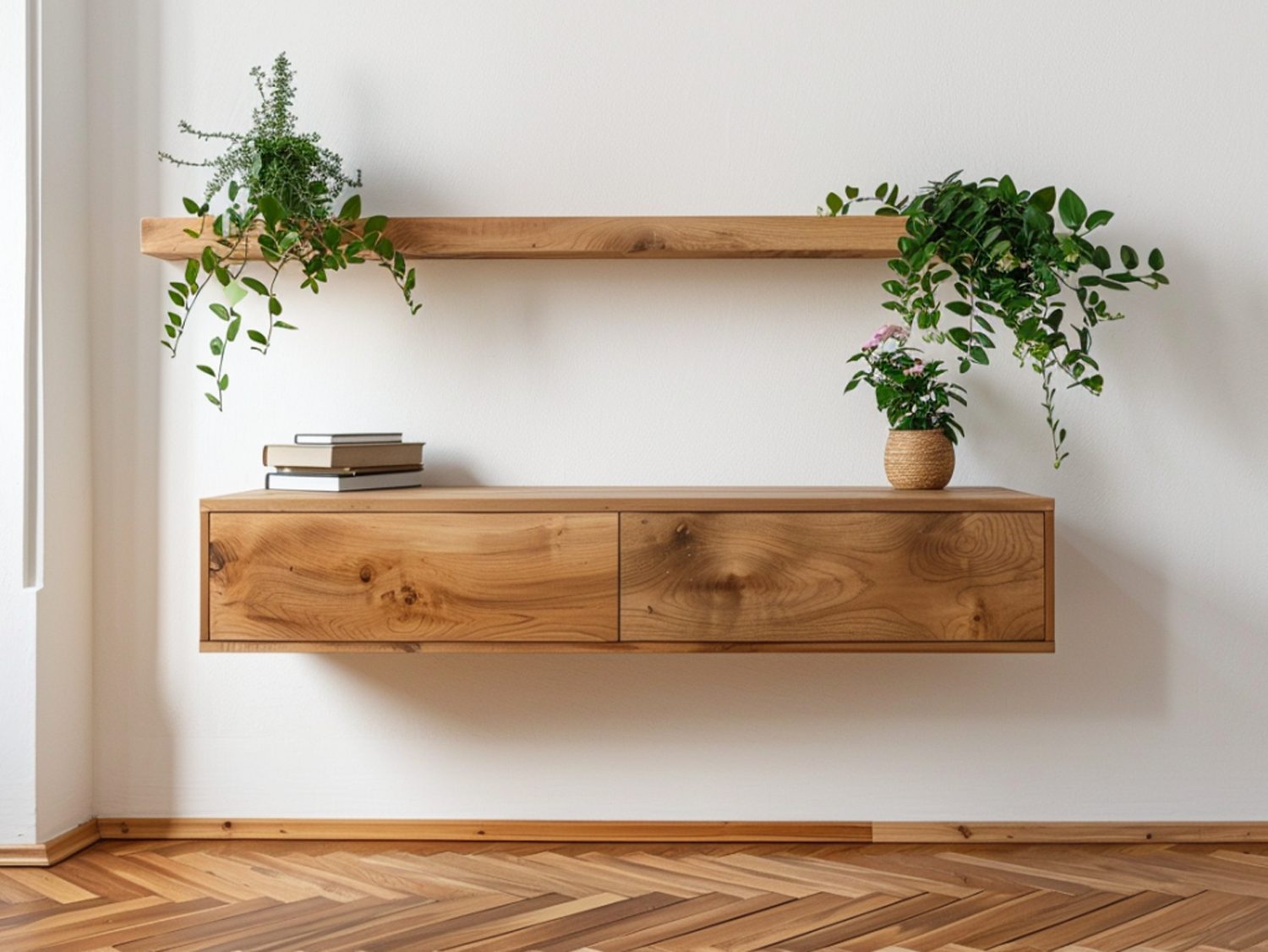 Drewniana szafka wisząca z litego dębu w stylu nowoczesnym