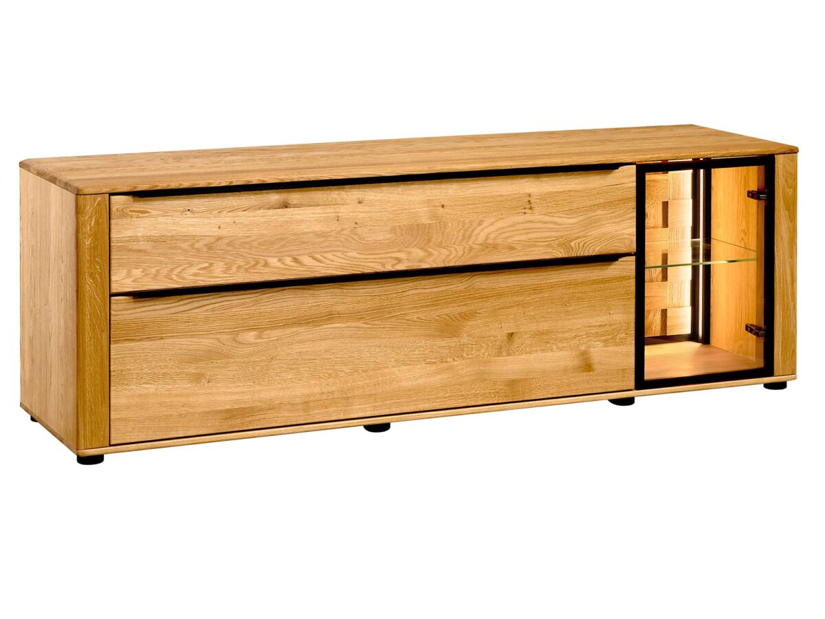 Szafka RTV z Drewnianymi Drzwiami i Szkłem Shine Typ 25