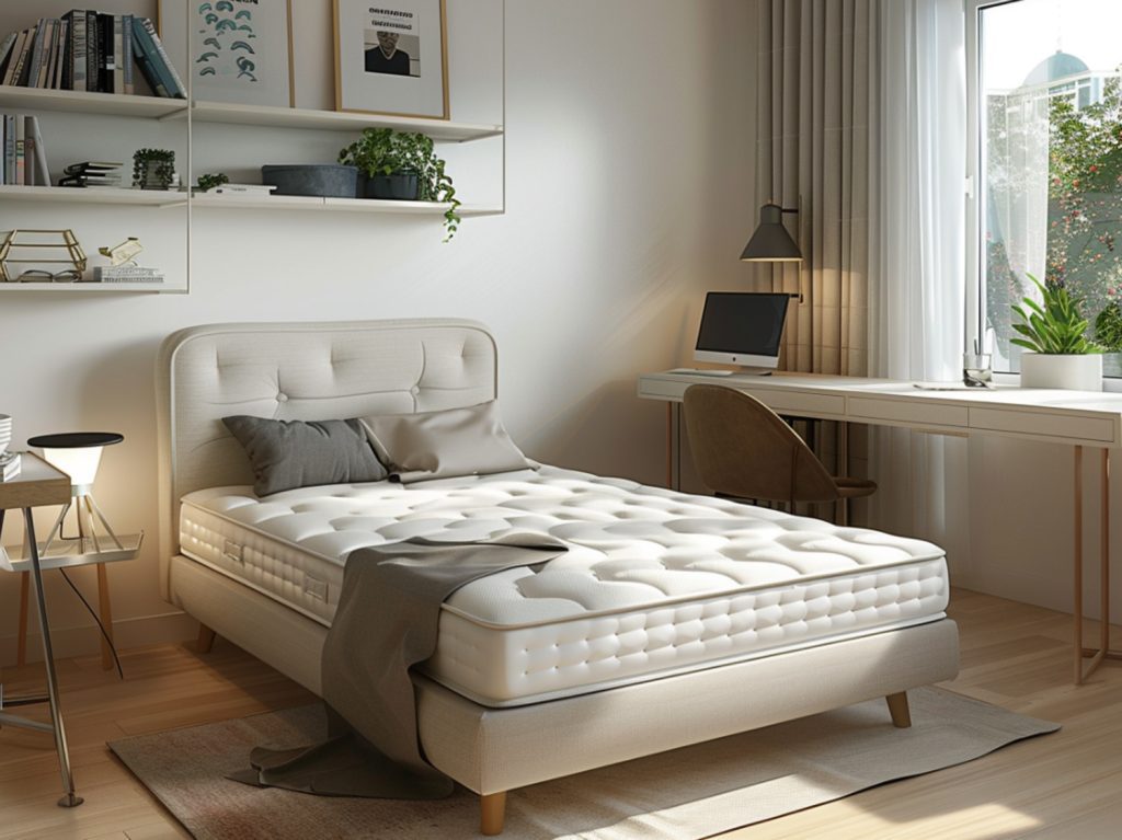 Luksusowe łóżko z materacem w eleganckiej sypialni w stylu modern