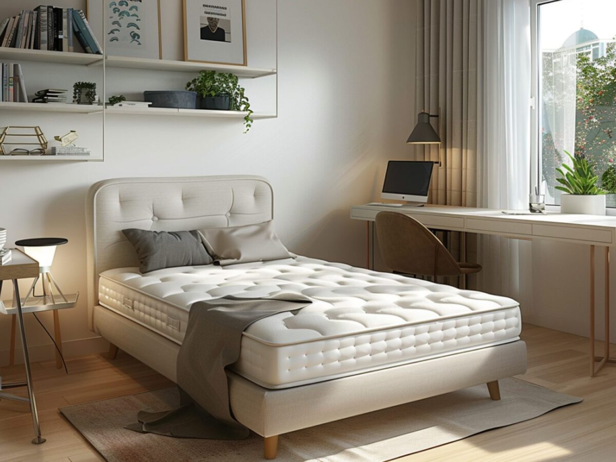 Luksusowe łóżko z materacem w eleganckiej sypialni w stylu modern