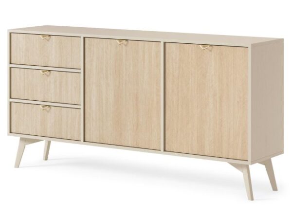 Komoda z szufladami i szafką – naturalne drewno i jasne nóżki