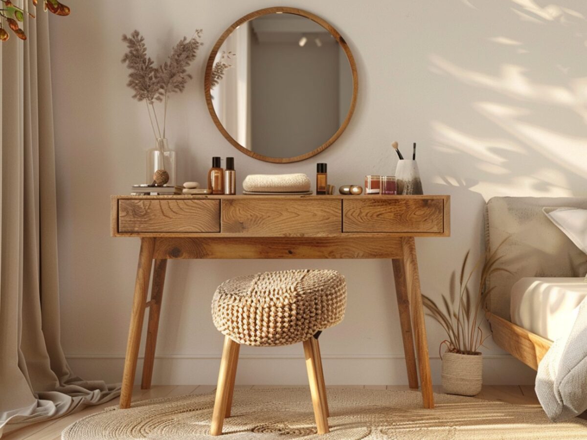 Konsola toaletka z lustrem z litego drewna do eleganckiej sypialni