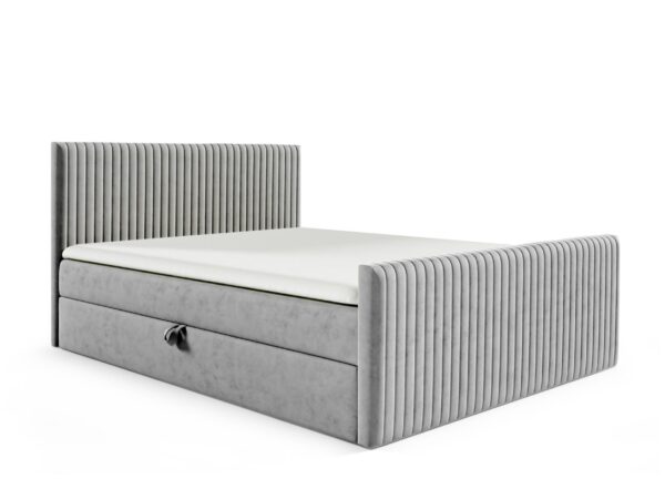 Grafitowe łóżko z przeszyciami i podwójną ramą w stylu loftowym